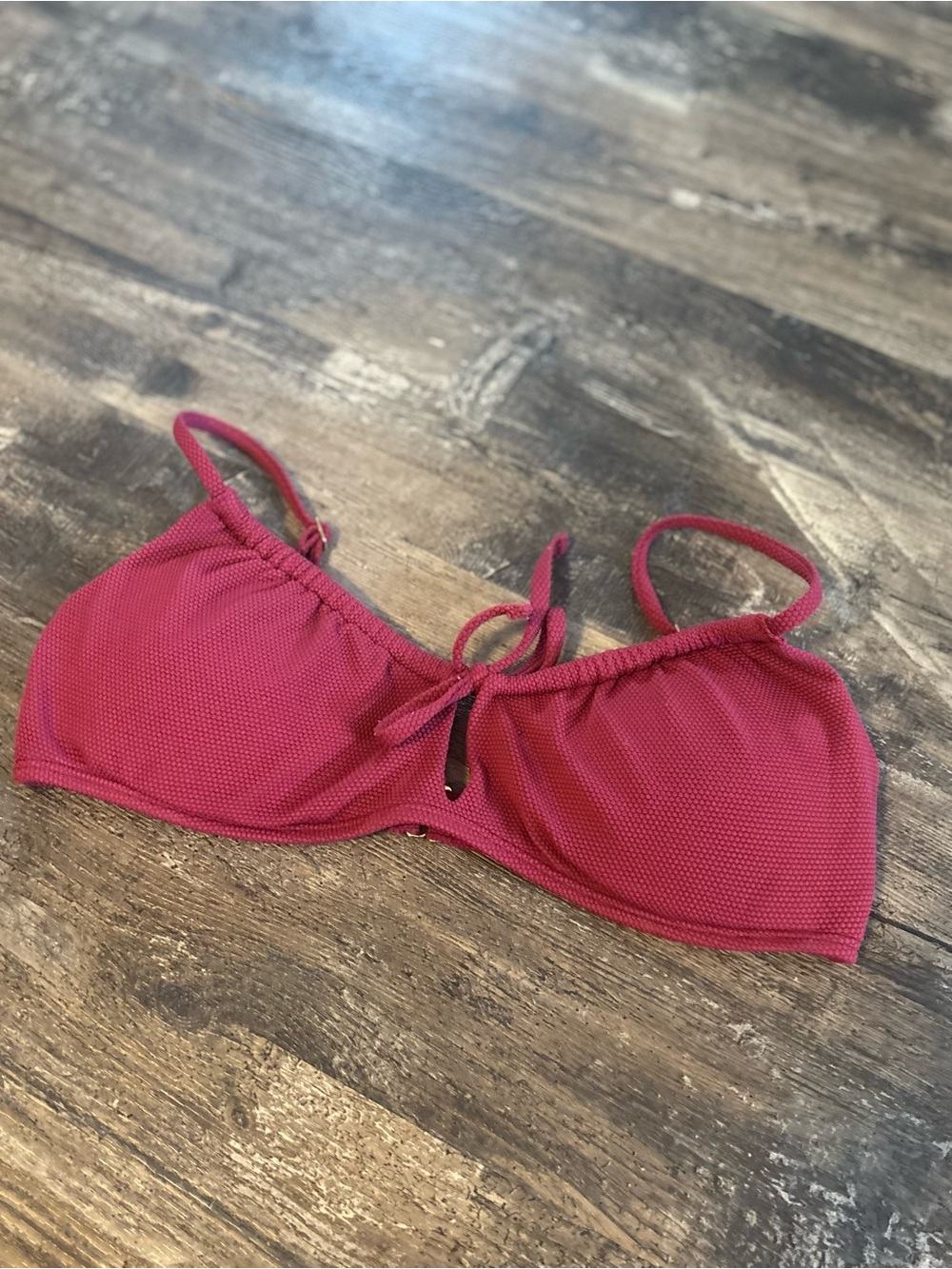 Hollister Raspberry Textured Tie-Front Bikini Top